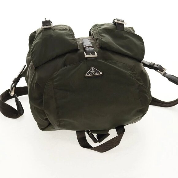 PRADA Backpack Nylon Khaki Silver Auth 157774 main image 15